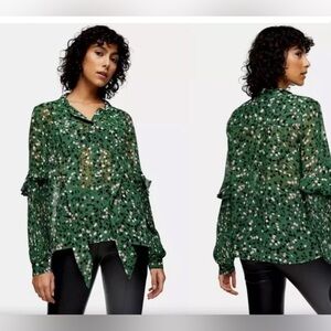 Topshop blouse - pleaded w/ ruffles and tie neck